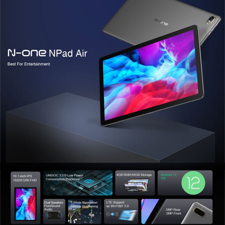 N-ONE Npad Air 2023 Tablet PC, 10.1 inch, 4GB+64GB, Android 12 Unisoc T310 Quad Core up to 2.0GHz, Support Dual SIM & WiFi & BT, Network: 4G, EU Plug(Grey) - Other by PMC Jewellery | Online Shopping South Africa | PMC Jewellery