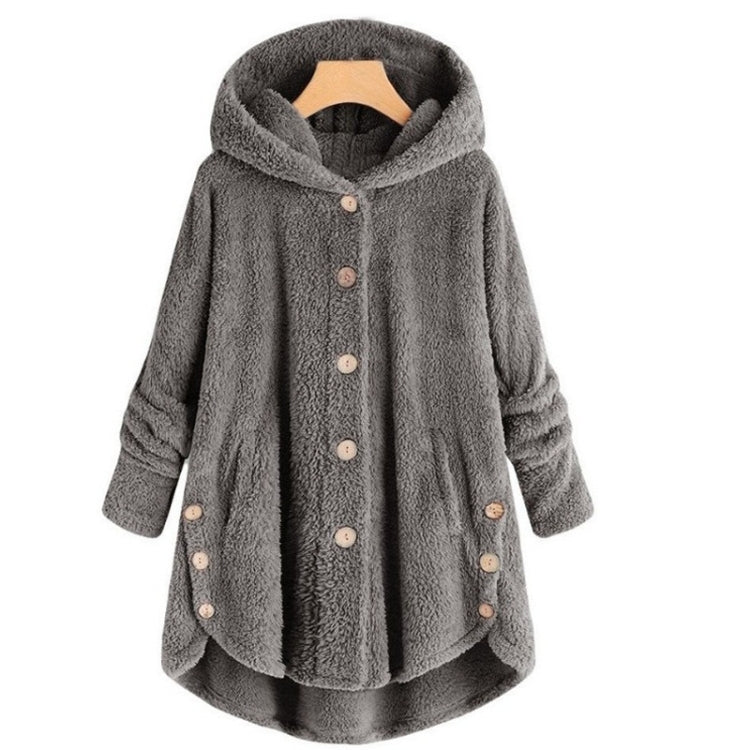 Button Plush Irregular Solid Color Coat (Color:Dark Gray Size:M) - Hoodie by PMC Jewellery | Online Shopping South Africa | PMC Jewellery