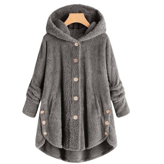 Button Plush Irregular Solid Color Coat (Color:Dark Gray Size:XXXXL) - Hoodie by PMC Jewellery | Online Shopping South Africa | PMC Jewellery