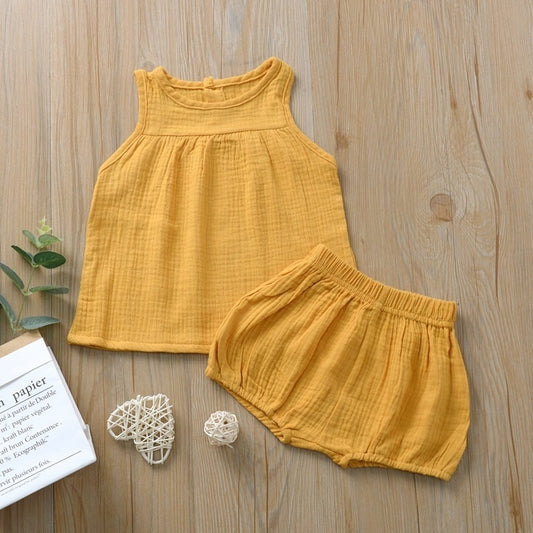 Children multicolor vest + big PP shorts two-piece suit (Color:Yellow Size:80) - Kids Clothing by PMC Jewellery | Online Shopping South Africa | PMC Jewellery