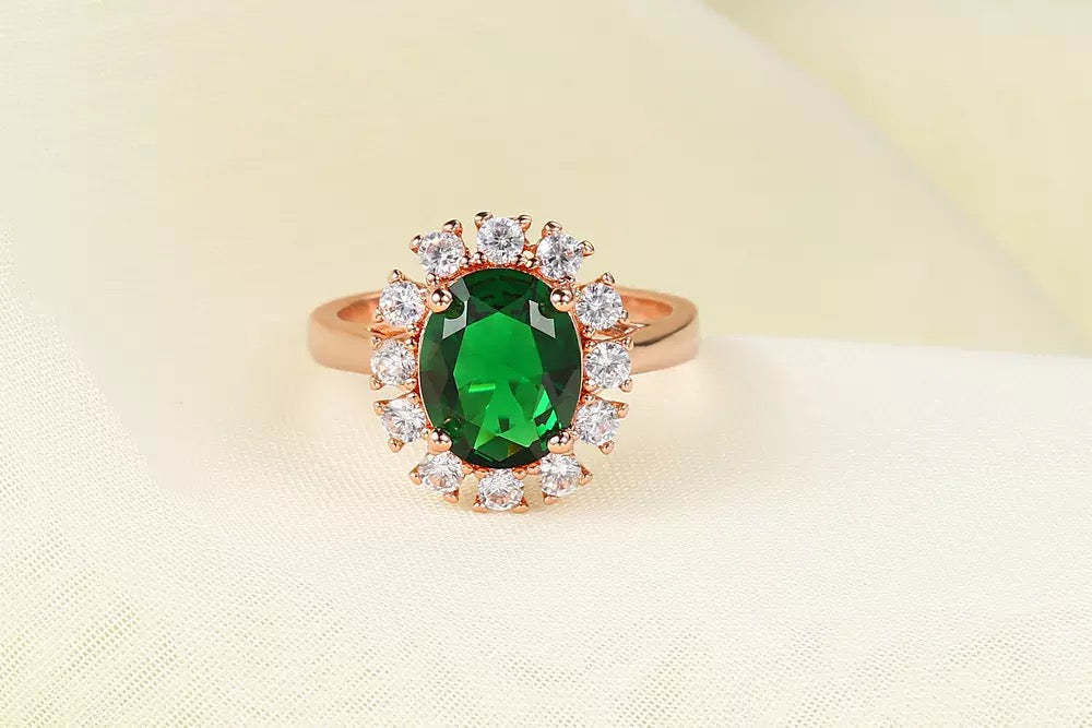 Oval Green Emerald Ring In 14K Rose Gold Plated - Rings by PMC TechLife SA | Online Shopping South Africa | PMC TechLife | Buy Now Pay Later Mobicred