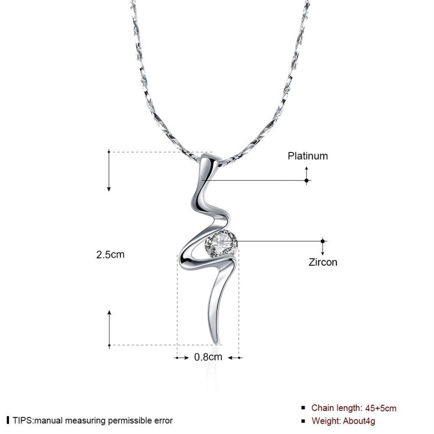 Italian Design Bolt from Heaven Necklace in 18K White Gold Plated with Austrian Crystals