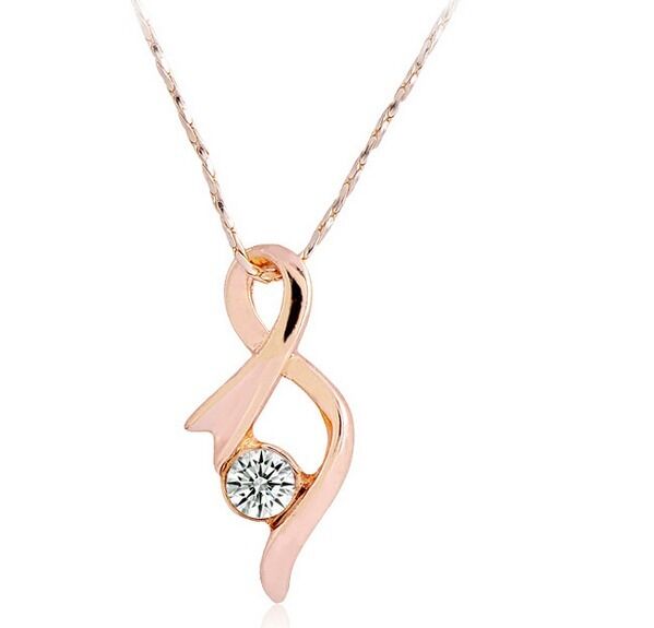 9k Gold White Rhinestone Cancer Ribbon Support Awareness Pendant Necklace Chain - free shipping - PMC TechLife - Order now!